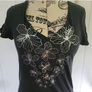 Bluenotes Black Floral V-Neck Tee
